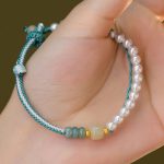 Buddha Stones 925 Sterling Silver Hetian Jade Braided Rope Pearl Abundance Bracelet 7