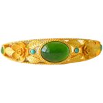 Buddha Stones Cyan Jade White Jade Flower Leaf Harmony Luck Bracelet Bangle Bracelet Bangle BS 6