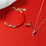 Buddha Stones Copper Koi Fish Wealth Necklace Pendant Red Rope Bracelet Earrings Set Bracelet Necklaces & Pendants BS 3Pcs(Bracelet Necklace&Earrings)