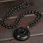 Buddha Stones Natural Black Obsidian Peace Buckle Pixiu Bead Rope Strength Necklace Pendant Necklaces & Pendants BS 2