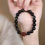 Buddha Stones Natural Gold Sheen Obsidian Rainbow Obsidian Om Mani Padme Hum Fu Character Healing Bracelet Bracelet BS 22