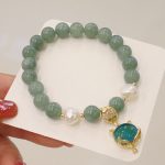 Buddha Stones Jade Pearl Color-Changing Fox Charm Luck Bracelet Bracelet BS Jade(Prosperity♥Abundance)(Wrist Circumference 14-16cm)
