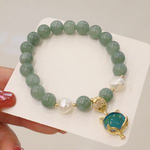 Buddha Stones Jade Pearl Color-Changing Fox Charm Luck Bracelet Bracelet BS Jade(Prosperity♥Abundance)(Wrist Circumference 14-16cm)