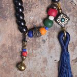 Buddha Stones 108 Beads Mala Ebony Wood Dzi Bead Copper Balance Tassel Bracelet Mala Bracelet BS 9