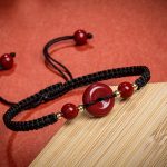 Buddha Stones Natural Cinnabar Peace Buckle Blessing String Bracelet Bracelet BS 7