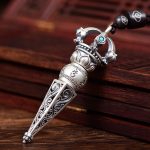 Buddha Stones Tibetan Om Mani Padme Hum Dorje Vajra Design Wisdom Rotatable Necklace Pendant Necklaces & Pendants BS 2