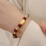 Buddha Stones Year Of The Dragon Red Agate Strawberry Quartz Black Obsidian Jade Garnet Pearl Cinnabar Dumpling Dragon Luck Fu Character Bracelet Bracelet BS 35