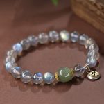 Buddha Stones Chinese Zodiac Natal Buddha 925 Sterling Silver Natural Moonstone Hetian Jade Positive Bracelet Bracelet BS 2