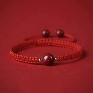 Buddha Stones Lucky Cinnabar Bead Blessing Red String Bracelet Bracelet BS Red(Wrist Circumference 14-18cm)