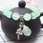 Buddha Stones Vintage Crystal Chalcedony Stone Energy Beaded Bell Charm Bracelet Bracelet BS Green Chalcedony 10mm