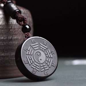 Buddha Stones Black Obsidian Bagua Yin Yang Strength Necklace Pendant Necklaces & Pendants BS Black Obsidian (Purification ♥ Transformation)