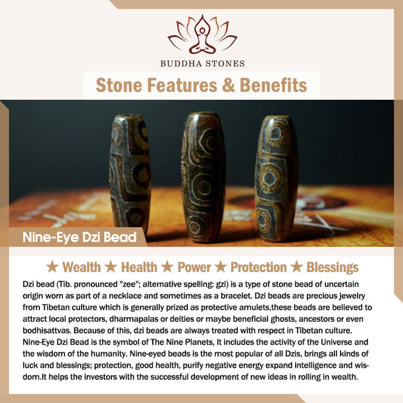 Buddha Stones 108 Mala Beads Three-eyed Dzi Bead Nine-eye Dzi Bead Jade Luck Bracelet Mala Bracelet BS 2
