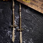 Buddha Stones 108 Mala Beads Natural Tiger Eye Copper Dorje Protection Tassel Bracelet Mala Bracelet BS 5
