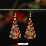 Buddha Stones Lotus Butterfly Flower Alloy Copper Enlightenment Drop Earrings Earrings BS Triangular Red Flower 4.1*2.5cm