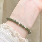 Buddha Stones 925 Sterling Silver Bamboo Jade Lucky Cat Fu Character Luck Abundance Bracelet Bracelet BS 14