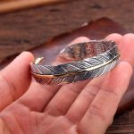 Buddha Stones Feather Pattern Carved Luck Wealth Cuff Bracelet Bangle Bracelet Bangle BS 9