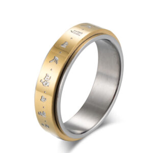 Buddha Stones Mantra Titanium Steel Balance Rotatable Ring Ring BS Gold US11