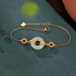 Buddha Stones 925 Sterling Silver Plated Gold Natural Hetian Jade Peace Buckle Red Agate Luck Bracelet Bracelet BS 5