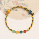 Buddha Stones Handmade Dunhuang Color Thread Peace And Joy Protection Braid String Bracelet Bracelet BS Yellow Blue Rope(Wrist Circumference 14-18cm)