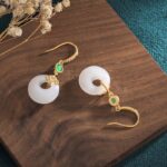 Buddha Stones FengShui White Jade Blessing Drop Earrings Earrings BS 17