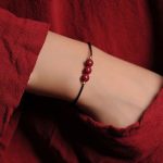 Buddha Stones 14K Gold Plated Natural Cinnabar Blessing String Braided Bracelet Bracelet BS Black(Wrist Circumference 14-15.5cm) Three Cinnabar Beads