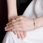 Buddha Stones 925 Sterling Silver Plated Gold Natural Hetian Cyan Jade Gourd Luck Bracelet Ring Set Bracelet Necklaces & Pendants BS 2