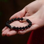 Buddha Stones Chinese Zodiac Natal Buddha 925 Sterling Silver Black Obsidian Moonstone Strength Bracelet Bracelet BS 3