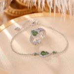 Buddha Stones 925 Sterling Silver Plated Gold Natural Hetian Cyan Jade Gourd Luck Bracelet Ring Set Bracelet Necklaces & Pendants BS 925 Sterling Silver 2Pcs(Ring&Bracelet)