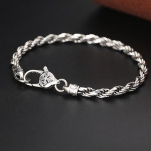 Buddha Stones 925 Sterling Silver Tibet Om Mani Padme Hum Double Dorje Vajra Twisted Design Peace Love Bracelet Bracelet BS 21cm fit for Wrist Circumference 19cm