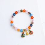 Buddha Stones Colorful Candy Agate Gold Swallowing Beast Family Peach Harmony Charm Bracelet