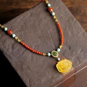 Buddha Stones 925 Sterling Silver Natural Red Agate Amber Peony Confidence Charm Necklace Pendant Necklaces & Pendants BS Red Agate(Confidence♥Calm)