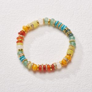 Buddha Stones Natural Red Agate Jade Rainbow Confidence Bracelet Bracelet BS Rainbow Jade Bracelet (Wrist Circumference 14-15cm)