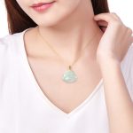 Laughing Buddha Natural Jade 18K Gold Abundance Necklace Pendant Necklaces & Pendants BS 2