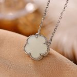 Buddha Stones 925 Sterling Silver Plated Gold Natural Hetian Jade Flower Luck Necklace Pendant Ring Set Bracelet Necklaces & Pendants BS Silver Necklace