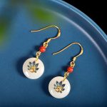 Buddha Stones 925 Sterling Silver Natural Hetian White Jade Peacock Blessing Necklace Pendant Ring Earrings Set Bracelet Necklaces & Pendants BS Earrings