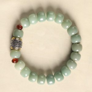 Buddha Stones Bodhi Seed Auspicious Cloud Fu Character Bead Peace Bracelet Bracelet BS Green Bodhi Seed(Wrist Circumference 14-15cm) Auspicious Cloud