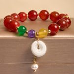 Buddha Stones Jade Red Agate Peace Buckle Charm Confidence Bracelet 18