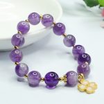 Buddha Stones Natural Amethyst Crystal Inner Peace Four Leaf Clover Charm Bracelet Bracelet BS 1