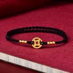 Buddha Stones Copper Coin Strength Braided String Bracelet Anklet Bracelet BS Black Anklet(Anklet Circumference 24cm)