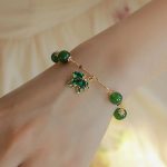 Buddha Stones 14k Gold Plated Green Chalcedony Maple Leaf Courage Strength Bracelet Bracelet BS 5