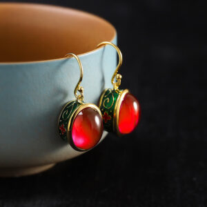 Buddha Stones Round Red Corundum Confidence Hook Drop Dangle Earrings Earrings BS Red Corundum