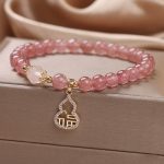 Buddha Stones Strawberry Quartz Gourd Fu Character Charm Positive Bracelet Bracelet BS 4