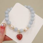 Buddha Stones Natural Aquamarine Chalcedony Serenity Rabbit Gourd Cat Charm Bracelet Bracelet BS 9