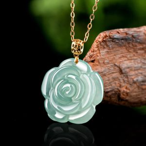Buddha Stones 18K Gold 925 Sterling Silver Natural Jade Rose Luck Necklace Pendant Necklaces & Pendants BS Jade(Prosperity♥Abundance)