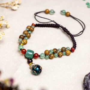 Buddha Stones Wenge Wood Green Aventurine Balance Protection Anklet Anklet BS Wenge Wood&Green Aventurine