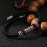 Buddha Stones 925 Sterling Silver Om Mani Padme Hum Peace Red String Bracelet Bracelet BS Black(Bracelet Size 21cm)