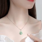 Buddha Stones 925 Sterling Silver Laughing Buddha Jade Blessing Necklace Chain Pendant Necklaces & Pendants BS 2