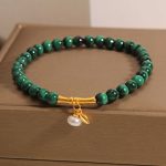 Buddha Stones Natural Malachite Pearl Lucky Bamboo Anti-Anxiety Bracelet Bracelet BS Malachite Lucky Bamboo Bracelet(Wrist Circumference: 14-16cm)