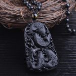 Buddha Stones Black Obsidian Koi Fish Engraved Strength Beaded Necklace Pendant Necklaces & Pendants BS 11