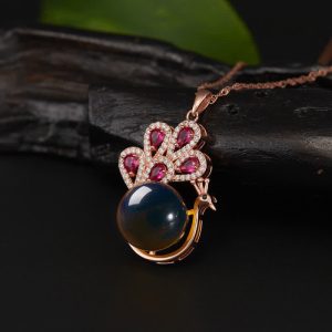 Buddha Stones Peacock Amber Fortune Love Necklace Pendant Ring Necklaces & Pendants BS Necklace